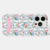 Blauwe en Roze Bloemen en Strikken Gestreept Case-Mate iPhone Case (Achterkant (horizontaal))