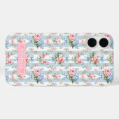 Blauwe en Roze Bloemen en Strikken Gestreept Case-Mate iPhone Case (Achterkant (horizontaal))