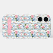 Blauwe en Roze Bloemen en Strikken Gestreept Case-Mate iPhone Case (Achterkant (horizontaal))