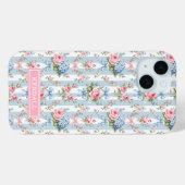 Blauwe en Roze Bloemen en Strikken Gestreept Case-Mate iPhone Case (Achterkant (horizontaal))