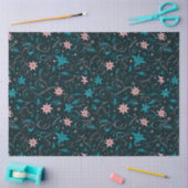 Blauwe en roze bloemen en wijnstokken Kerstmis Tissuepapier (Craft)