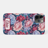 Blauwe en roze bloemen gepersonaliseerd Case-Mate iPhone case (Achterkant (horizontaal))