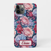 Blauwe en roze bloemen gepersonaliseerd Case-Mate iPhone case (Achterkant)