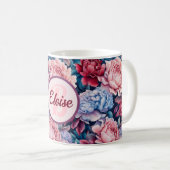 Blauwe en roze bloemen gepersonaliseerd koffiemok (Voorkant rechts)