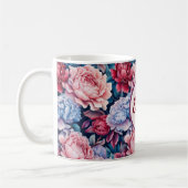 Blauwe en roze bloemen gepersonaliseerd koffiemok (Links)