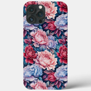 Blauwe en roze bloemen iPhone / iPad hoesje