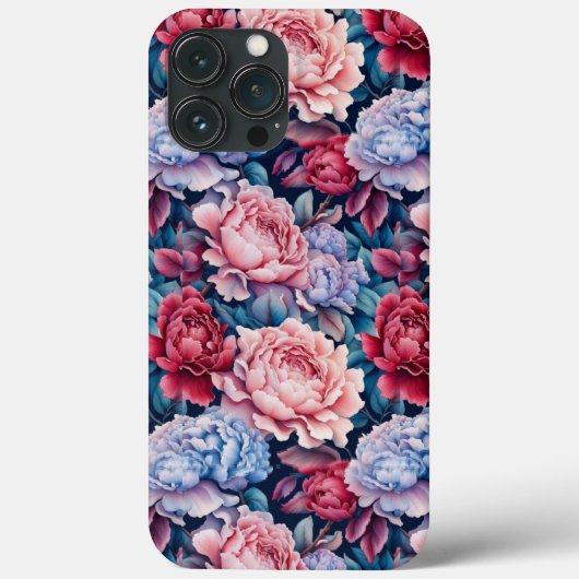 Blauwe en roze bloemen iPhone / iPad hoesje (Achterkant)