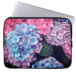 Blauwe en roze bloemen laptop sleeve