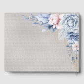 Blauwe en roze bloemen op grijze bruiloft gastenboek (Achterkant)