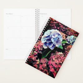 Blauwe en roze bloemen planner