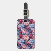 Blauwe en roze bloemen roze rug bagagelabel (Voorkant verticaal)
