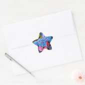 Blauwe en roze bloemen ster sticker (Envelop)