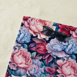 Blauwe en Roze Bloemen Strandlaken