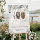 Blauwe en roze bloemenfoto 100e verjaardag Welkom Perfect Poster