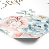 Blauwe en roze bloemenfoto 100e verjaardag Welkom Perfect Poster (Hoek)