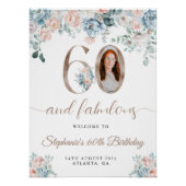 Blauwe en roze bloemenfoto 60e verjaardag Welkom Perfect Poster (Voorkant)