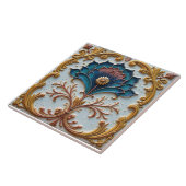 Blauwe en roze bloemenrozet tegeltje (Zijkant)