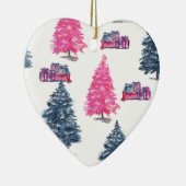 Blauwe en roze bomen en cadeaus keramisch ornament (Rechts)