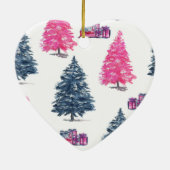 Blauwe en roze bomen en cadeaus keramisch ornament (Achterkant)