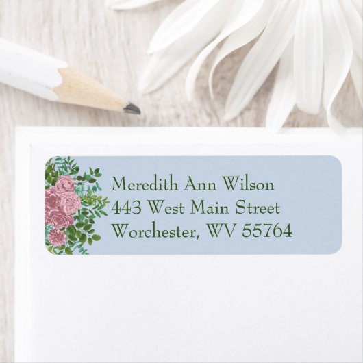 Blauwe en roze bruiloft pastel Floral Spring Etiket (Insitu)