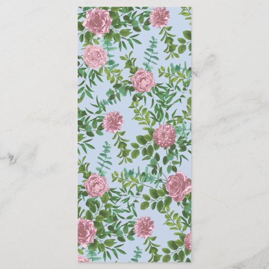 Blauwe en roze bruiloft pastel Floral Spring Menu (Achterkant)