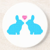 Blauwe en roze Bunny Love Zandsteen Onderzetter (Voorkant)