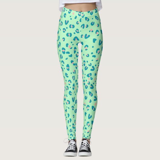 blauwe en roze cheeta luipaardprint leggings (Voorkant)