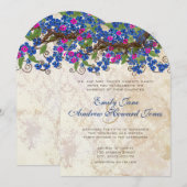 Blauwe en roze Cherry Blossom Tea Stain-uitnodigin Kaart (Voorkant / Achterkant)