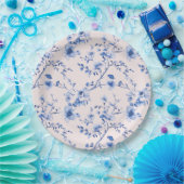 Blauwe en roze Chinoiserie Bloemen Papieren Bordje (Feest)