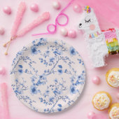Blauwe en roze Chinoiserie Bloemen Papieren Bordje (Feest)
