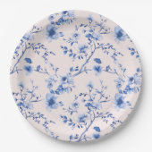 Blauwe en roze Chinoiserie Bloemen Papieren Bordje (Voorkant)