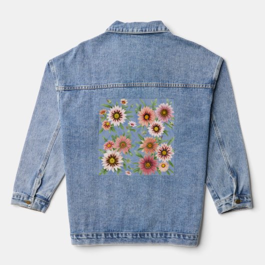 Blauwe en roze Daisy Floral botanische kunst Denim Jacket (Achterkant)