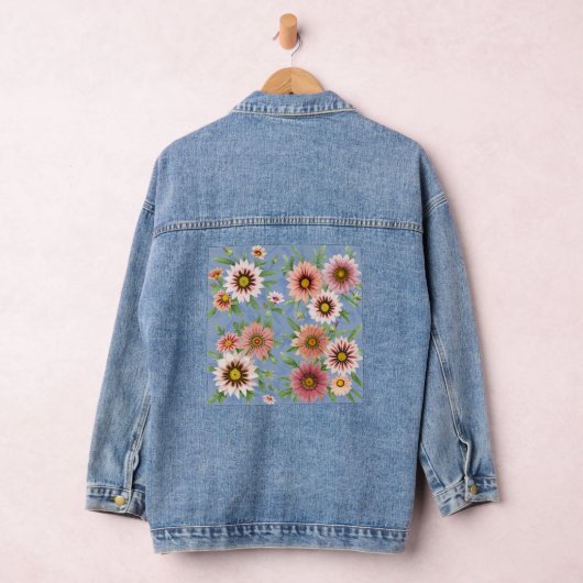 Blauwe en roze Daisy Floral botanische kunst Denim Jacket (Hangar)