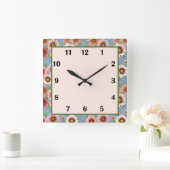 Blauwe en roze Daisy Floral botanische kunst Vierkante Klok (Huis)