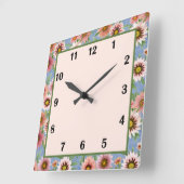 Blauwe en roze Daisy Floral botanische kunst Vierkante Klok (Hoek)