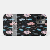 Blauwe en roze Doodle bladeren gepersonaliseerd Case-Mate iPhone Case (Achterkant (horizontaal))
