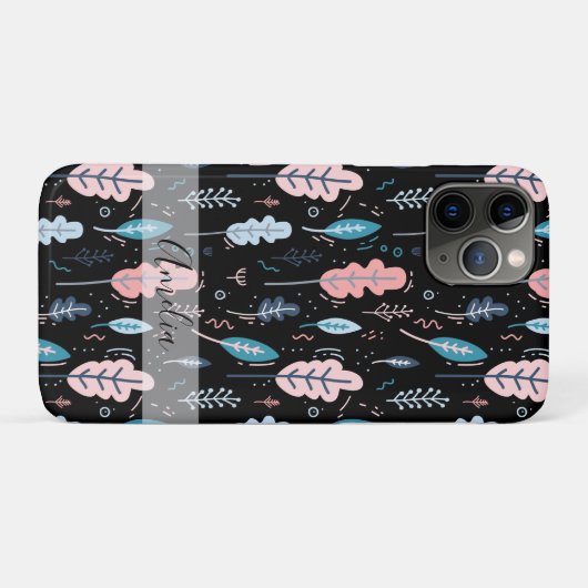 Blauwe en roze Doodle bladeren gepersonaliseerd Case-Mate iPhone Case (Achterkant (horizontaal))