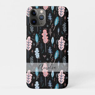 Blauwe en roze Doodle bladeren gepersonaliseerd Case-Mate iPhone Case