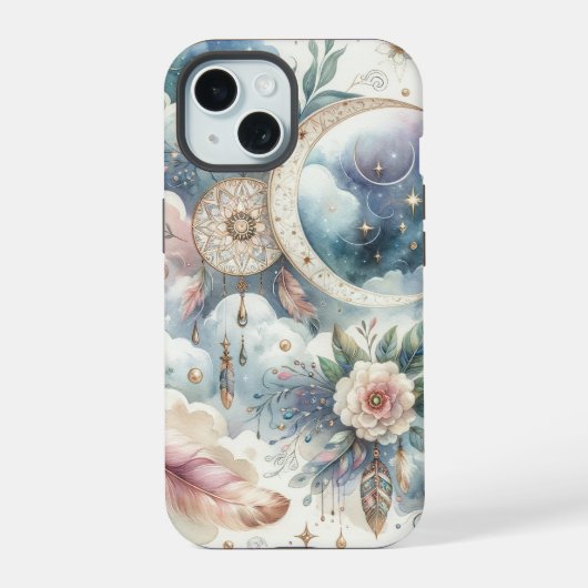 Blauwe en Roze Droomvanger iPhone 15 Case (Achterkant)
