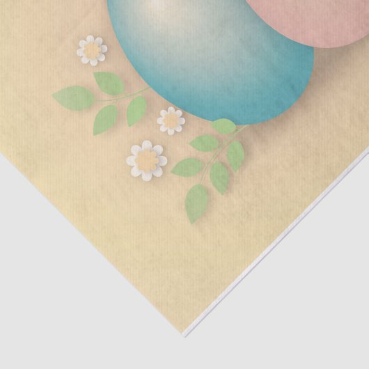 Blauwe en roze eitjes en lentbloemen tissuepapier (Detail)