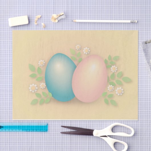 Blauwe en roze eitjes en lentbloemen tissuepapier (Craft)