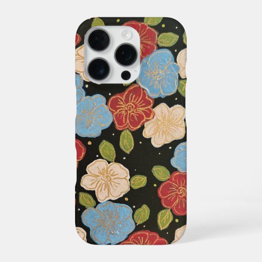 Blauwe en roze en gouden bloemen iPhone 16 Pro Hoe Hoesje (Achterkant)