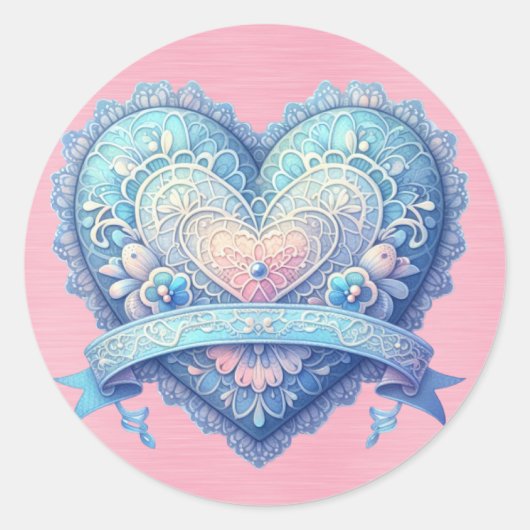 Blauwe en roze Fancy Valentijn Ronde Sticker (Voorkant)