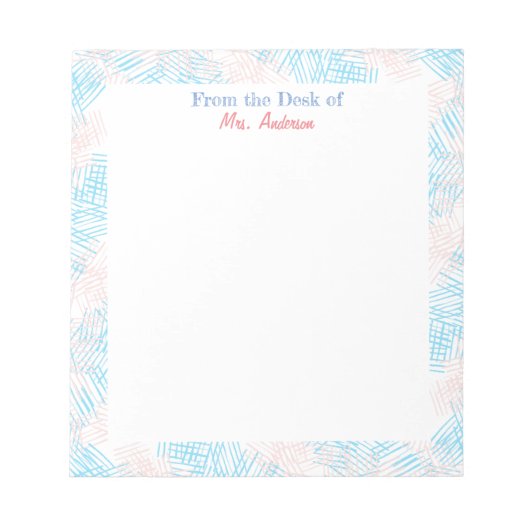 Blauwe en roze grensleraar notitieblok (Voorkant)