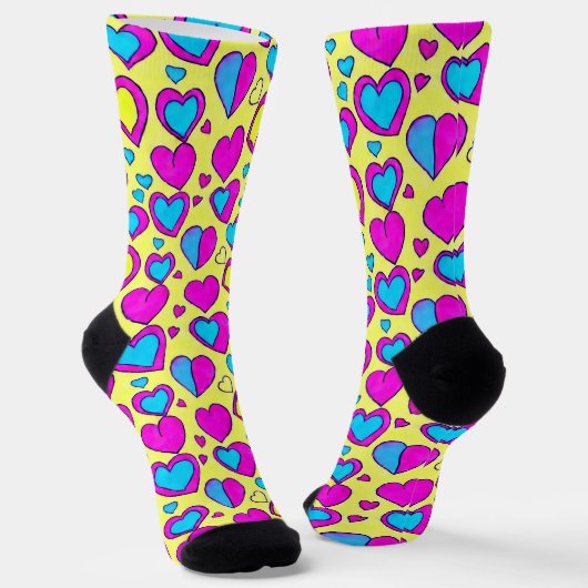 Blauwe en roze hartcontactdozen sokken (Gebogen)