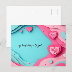 Blauwe en roze harten Papercut Valentijnsdag Briefkaart