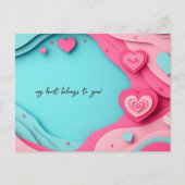 Blauwe en roze harten Papercut Valentijnsdag Briefkaart (Voorkant)