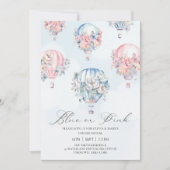 Blauwe en Roze Hete Luchtballonnen Geslacht Onthul Kaart (Voorkant)