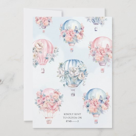 Blauwe en Roze Hete Luchtballonnen Geslacht Onthul Kaart (Achterkant)