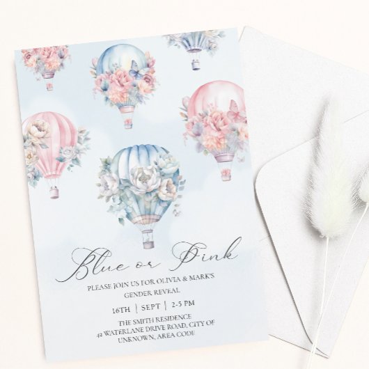 Blauwe en Roze Hete Luchtballonnen Geslacht Onthul Kaart